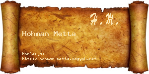 Hohman Metta névjegykártya